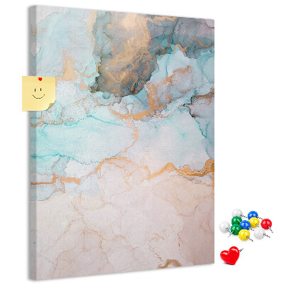 Prikbord van kurk met fijne aquarelverf in blauwe tinten
