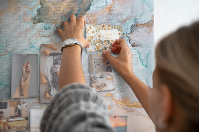 Prikbord van kurk met fijne aquarelverf in blauwe tinten