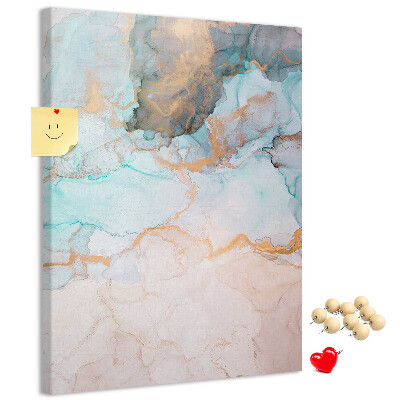Prikbord van kurk met fijne aquarelverf in blauwe tinten
