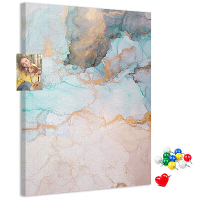 Prikbord van kurk met fijne aquarelverf in blauwe tinten