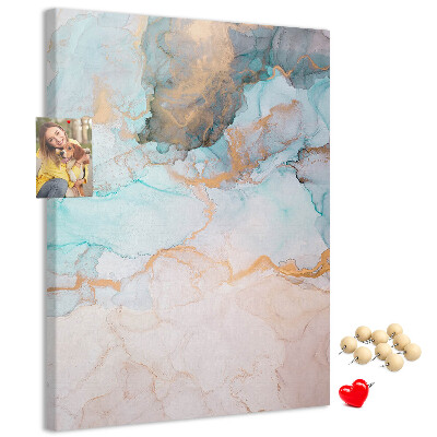 Prikbord van kurk met fijne aquarelverf in blauwe tinten
