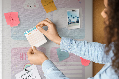 Kurken memobord kleurrijke notitieboekjes met eenhoornmotief