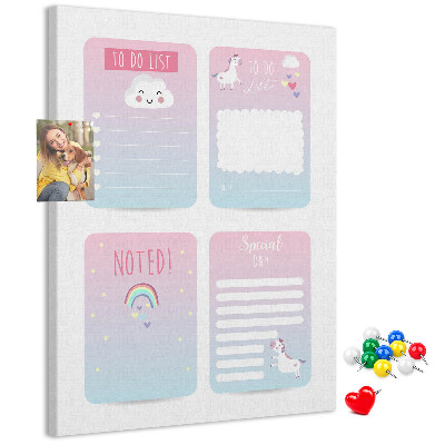 Kurken memobord kleurrijke notitieboekjes met eenhoornmotief