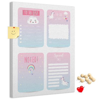 Kurken memobord kleurrijke notitieboekjes met eenhoornmotief