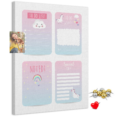 Kurken memobord kleurrijke notitieboekjes met eenhoornmotief