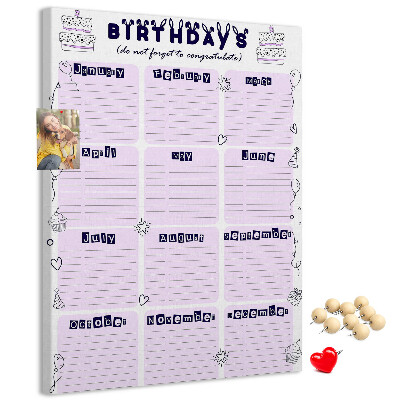 Kurken memobord verjaardagskalender met kleurrijke ballonnen