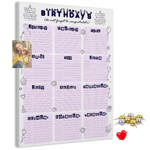 Kurken memobord verjaardagskalender met kleurrijke ballonnen