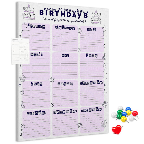 Kurken memobord verjaardagskalender met kleurrijke ballonnen