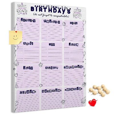 Kurken memobord verjaardagskalender met kleurrijke ballonnen