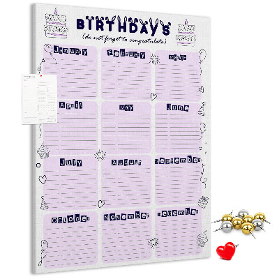 Kurken memobord verjaardagskalender met kleurrijke ballonnen