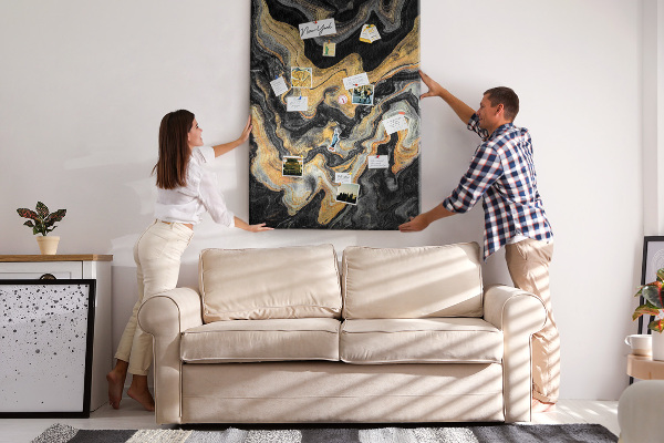 Kurk met print abstracte marmergolven in goud en zwart