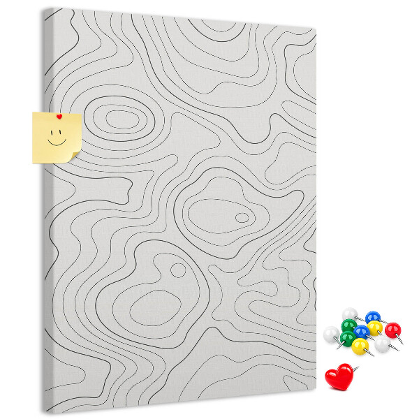 Memobord van kurk met abstracte lijnen en golven op de achtergrond