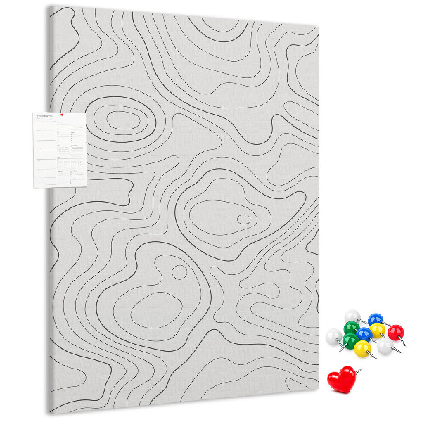 Memobord van kurk met abstracte lijnen en golven op de achtergrond