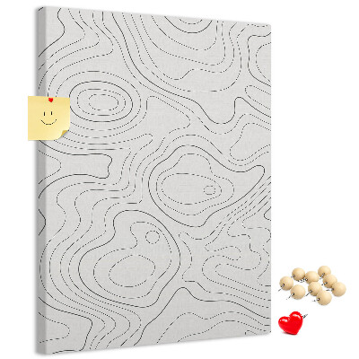 Memobord van kurk met abstracte lijnen en golven op de achtergrond
