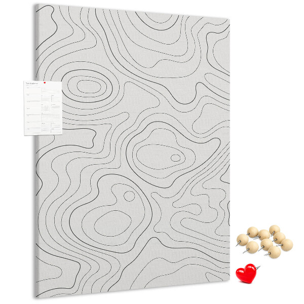 Memobord van kurk met abstracte lijnen en golven op de achtergrond