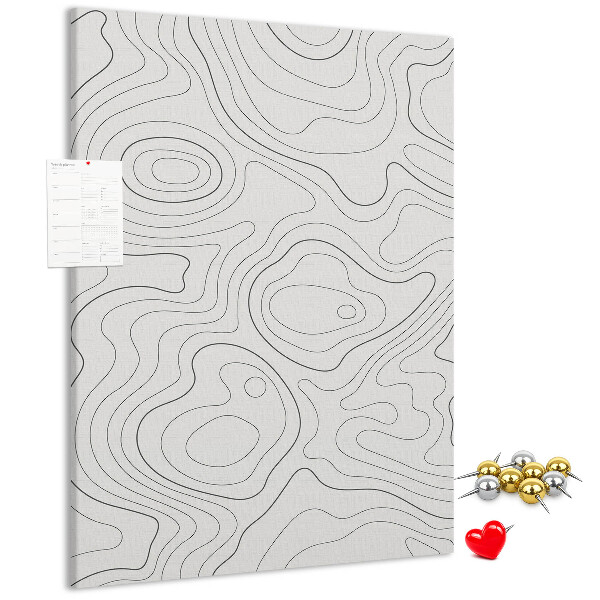 Memobord van kurk met abstracte lijnen en golven op de achtergrond