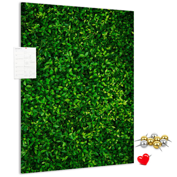 Kurk memobord met decoratieve groene bladeren
