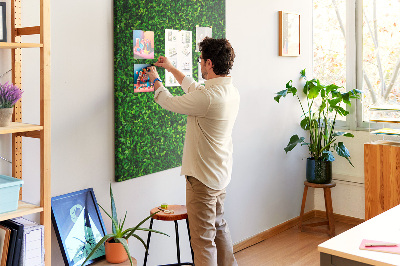Kurk memobord met decoratieve groene bladeren