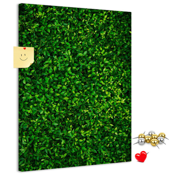 Kurk memobord met decoratieve groene bladeren