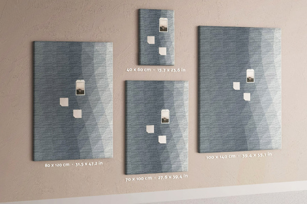 Kurken memobord met geometrisch patroon in grijstinten