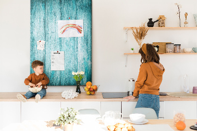 Kurk bedrukken zonnige blauwe houten planken op de achtergrond