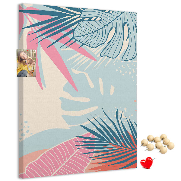 Kurken prikbord met tropisch palmbladerenpatroon