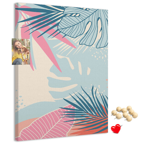 Kurken prikbord met tropisch palmbladerenpatroon