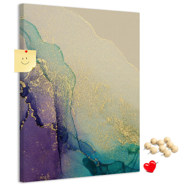 Kurken prikbord met abstract patroon en paarse accenten