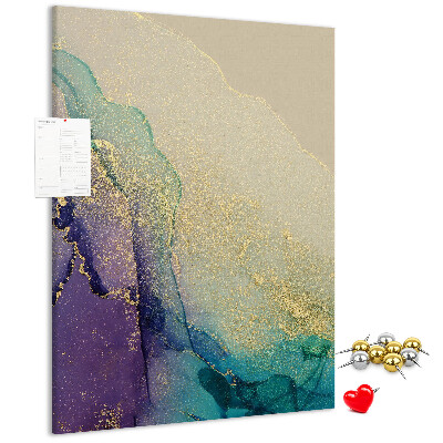 Kurken prikbord met abstract patroon en paarse accenten