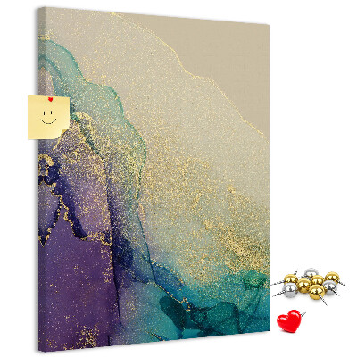 Kurken prikbord met abstract patroon en paarse accenten