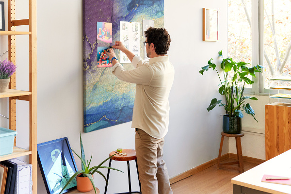 Kurk met bedrukking abstract patroon in blauwe tinten