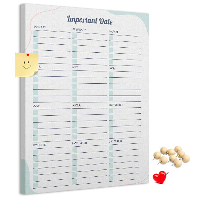 Kurk memobord maandplanner met kleurrijke accenten