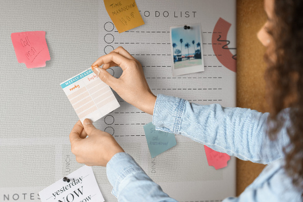 Bedrukte kurk planner met abstracte vormen