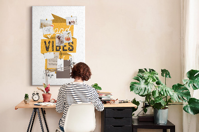 Kurken prikbord met stijlvolle grafische prints en positieve vibes