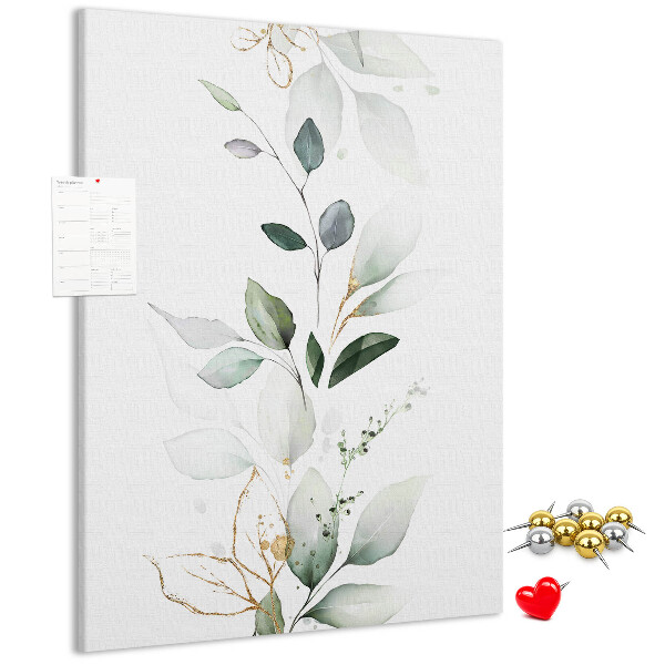 Memobord van kurk met fijne blaadjes in verschillende tinten groen