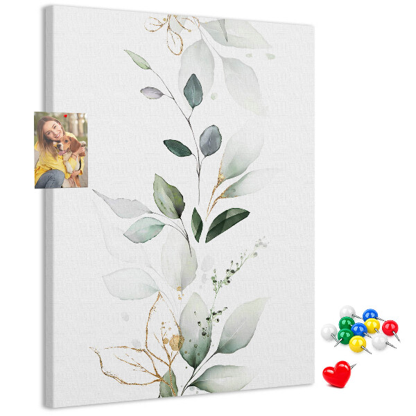 Memobord van kurk met fijne blaadjes in verschillende tinten groen