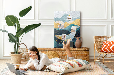 Prikbord van kurk met een walvis te midden van metershoge oceaangolven