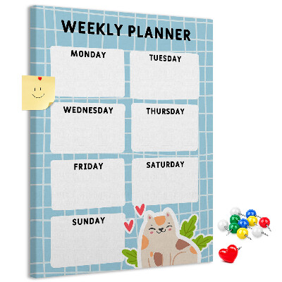 Kurken memobord weekplanner met een schattige kat
