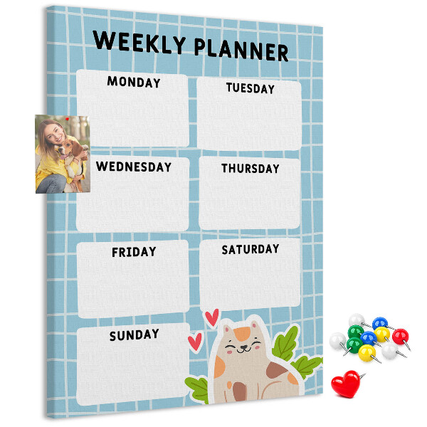 Kurken memobord weekplanner met een schattige kat