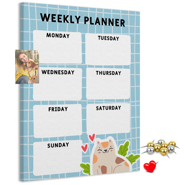 Kurken memobord weekplanner met een schattige kat