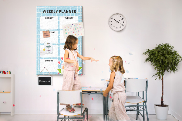Kurken memobord weekplanner met een schattige kat