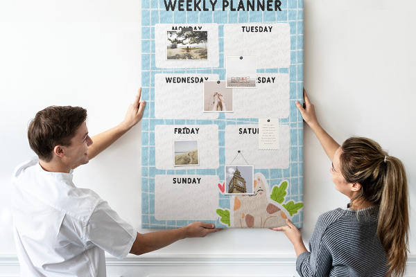 Kurken memobord weekplanner met een schattige kat