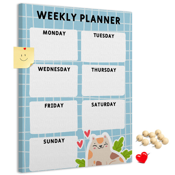 Kurken memobord weekplanner met een schattige kat