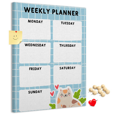Kurken memobord weekplanner met een schattige kat