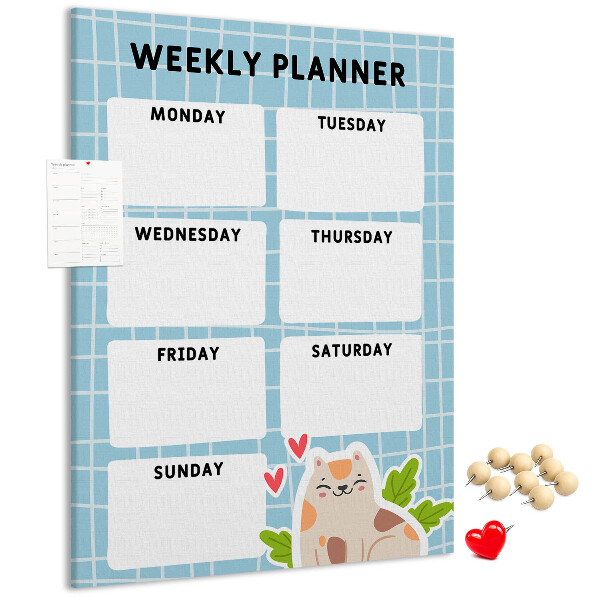 Kurken memobord weekplanner met een schattige kat