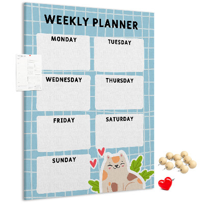 Kurken memobord weekplanner met een schattige kat