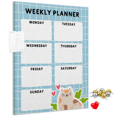 Kurken memobord weekplanner met een schattige kat