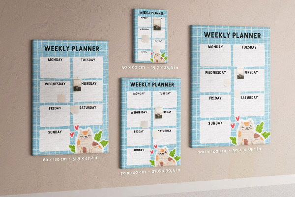 Kurken memobord weekplanner met een schattige kat
