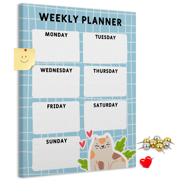 Kurken memobord weekplanner met een schattige kat