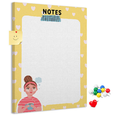 Kurken memobord notitieboekje met hartjes en een kopje